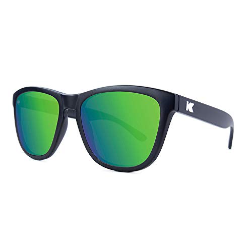 Knockaround Premiums Polarized Sunglasses With Full UV400 Protection For Men And Women, Matte Black Frames/Green Reflective Lenses