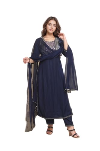 Image of Women Rayon Embroidered Kurta with Pant and Dupatta Set