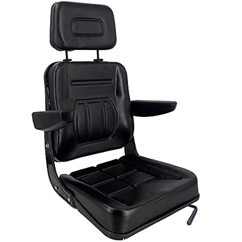 TABODD Universal Forklift Seat for Garden Lawn Mower, Komatsu Style Folding Seat Suspension Seat with Armrest and Slidable Track for Mini Digger Forklift Excavator & Skid Loader, Black Cover
