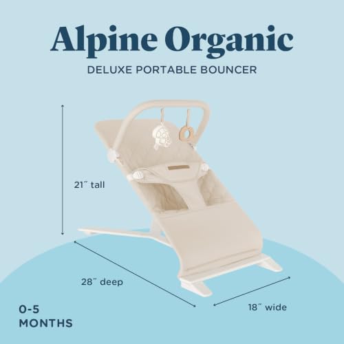 Image of Alpine Organic Deluxe Portable Bouncer | Infant | 0 - 6 Months | Organic Sesame