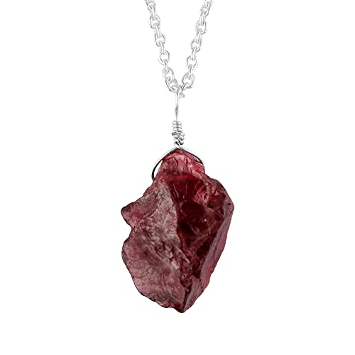 NJCRAFT Thecraftman Natural Raw Garnet Gemstone Pendant Necklace, AAA Grade R...