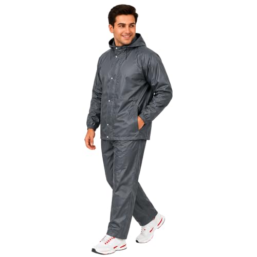 Image of Unox Rain Coat for Men waterproof with Bagpack Cover Waterproof Raincoat with Pant Set suitable for Men, Women, Boys & Girls Adjustable Top and Bottom Rain Coat
