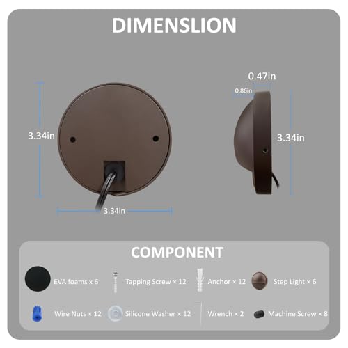 Image of Low Voltage Deck Lights Outdoor with 3 CCT Selectable | 3W 12V LED Low Voltage Post Fence Stair Lights Wired Outdoor, Surface Mount, IP65 Waterproof, Aluminum, Brown, Pack of 6