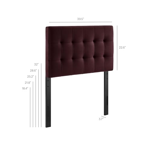Image of Modway Lily Twin Size Stain-Resistant Performance Velvet Headboard in Mulberry - Velvet Upholstery with Button Tufting and 4 Adjustable Height Positions