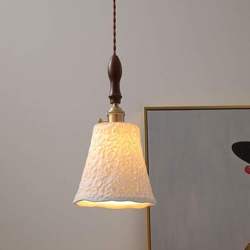 Lustre plafonnier moderne LED vintage en céramique et noyer E27
