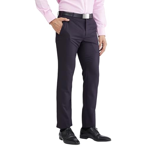 Image of Raymond Men Slim Fit Structure Pattern Polyester Blend Flat Front Formal Trouser