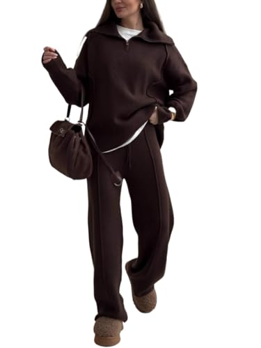 women autumn and winter high-collar half-zip pullover, casual pants, pure