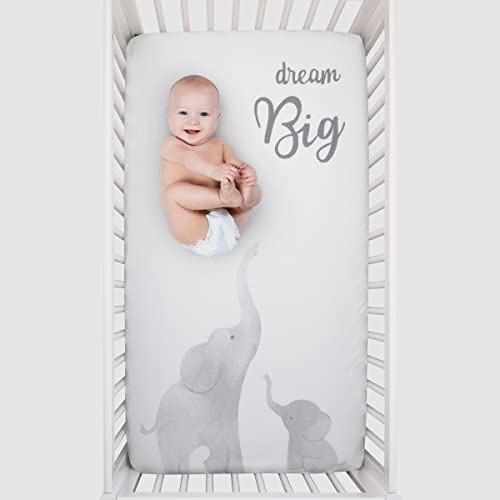 Image of NoJo Elephant Tribe Grey and White 100% Cotton Photo Op Fitted Crib Sheet