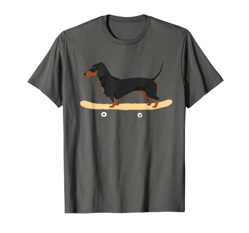T-shirt divertida de skate para cão salsicha t-shirt