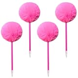 SBYURE 4 Pack Pom Pom Pen Cute Pens for Girls Fluffy Pompoms Plastic Ball Point Pens Fuzzy Pens for Kids Children School Office Use (Rose Red)