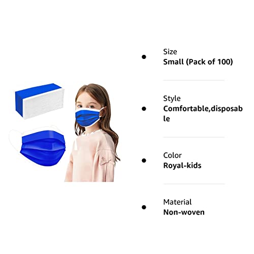 Kids Disposable Face Mask 100 Pcs Breathable Safety Masks (Royal) #TOP7