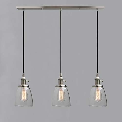 Phansthy Industrial 3 Chandelier Vintage Kitchen Ceiling Pendant Light Glass Shade Ceiling Light Fixtures Modern Hanging Lamps for Loft Bar Kitchen Island Bedroom Living Room Dining Room (Brushed)