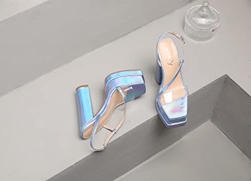 Vivianly Women'S Platform Heels Sandals Square Open Toe Clear Strap High Block Chunky Adjustable Buckle Shoes thumb #6