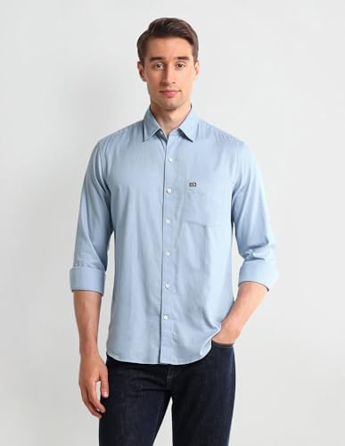 Image of Arrow Sport Men Slim fit Cotton Solid Long Sleeves Semi-Cutaway Collar Shirt