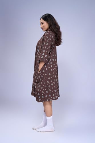 Image of LAMA STORE Women's Printed Oversized T-Shirt Dress, Cotton, 3 /4 Sleeve Length, Casual Loose Fit, Comfort Wear Extra Comfy Oversized Printed Pocket T-Shirt Dress