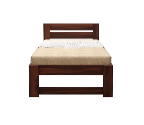 Image of BM WOOD FURNITURE Solid Sheesham Wood Single Bed Without Storage - Elegant and Functional Bedroom Furniture (Walnut Finish)