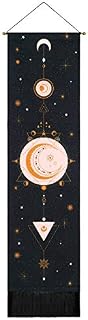 Yugarlibi Tarot Card Wall Hanging Tapestry, Sun and Moon Tapestries with Tassels, Cotton Long Tapestry Wall Art for Bedroom Living Room, Black 130x32.5 cm