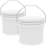 3.5-Gallon White Bucket Pail Container with Lid | Food Grade | Heavy-Duty Extra Durable | Metal Handles with Plastic Grip for Easy Carrying | Multi-Use | Easy Stack and Store | BPA Free - 2 Pack