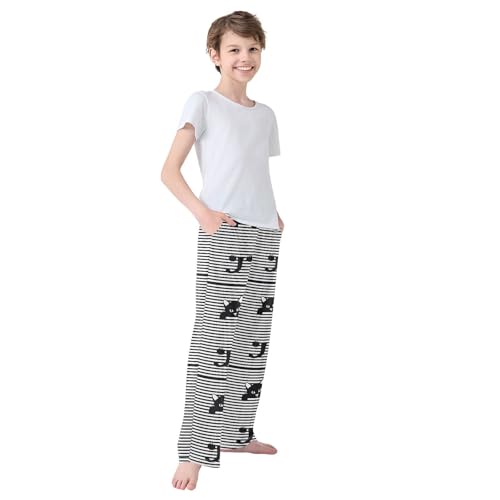 Boys' Pants Funny Cats Black and White Stripes Long Bottoms Jogger Pants Elastic Waist Trousers with Pockets S-XL4
