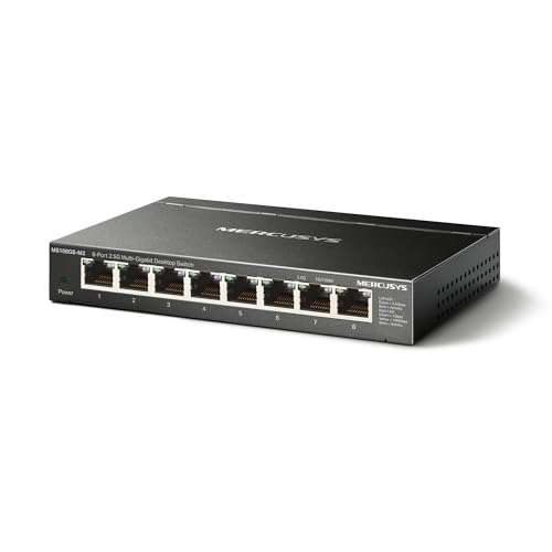 Mercusys MS108GS-M2 Switch 2.5 Gigabit 8 Ports 2.5Gbps, Ethernet, RJ45, Metal Case, Plug and Play, 2.5G NAS, 2.5G Server, Gaming Computer, 4K Video