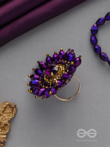 Image of SANJOYA by EVERSTYLISH Embroidered Ring for Women | Shell & Beaded Adjustable Statement Ring | Ethnic Jewelry for Weddings & Festive Occasions