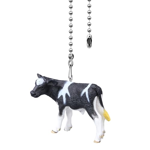 Image of Cow Ceiling Fan Pull Chain, 14in Farm Animal String Pulls Charm Extension Decorative, 3mm Beaded Lamp Chains Extender Ornaments with Connector for Kids Room