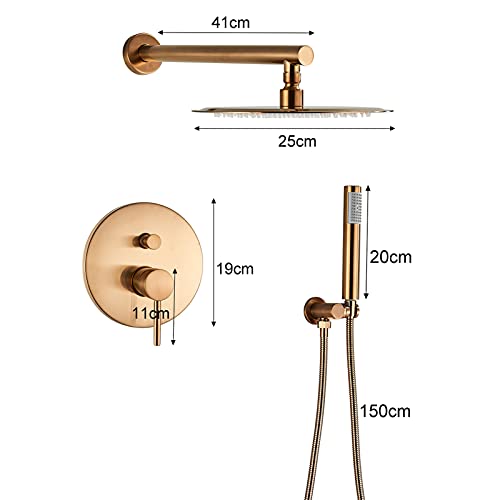 Système de douche or rose brossé avec pommeau de douche 10" et mitigeur mural - 5