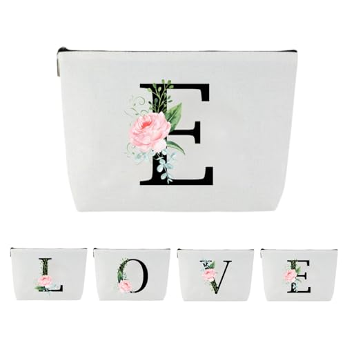 Blisswave Neceser Personalizado AA la Z, Regalos Personalizados para Mujeres, Madres y Amigas, Elegantes y Preciosas Flores Rosas, Bolso Mujer con Iniciales, Neceser de Maquillaje Pequeño (Blanco)