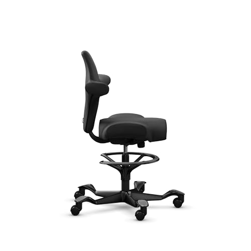 Image of HAG Capisco Sit to Stand Chair-Black Frame-Upholstered Midnight Black-with Foot Ring