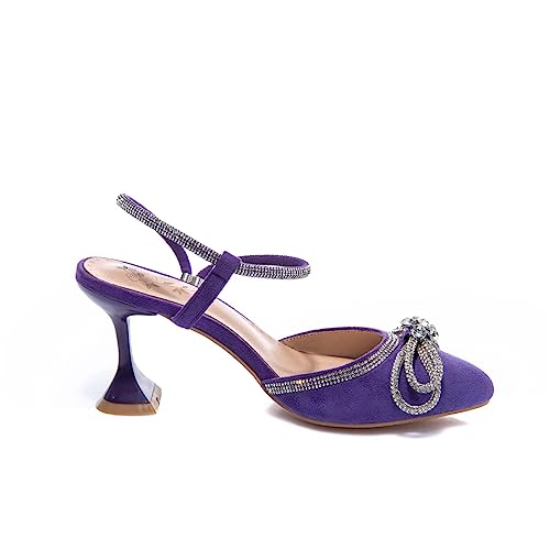 Joojaky Women's Rhinestone Kitten Heel Close Toe Sandals Bow Heeled Spring/Summer Shoes3