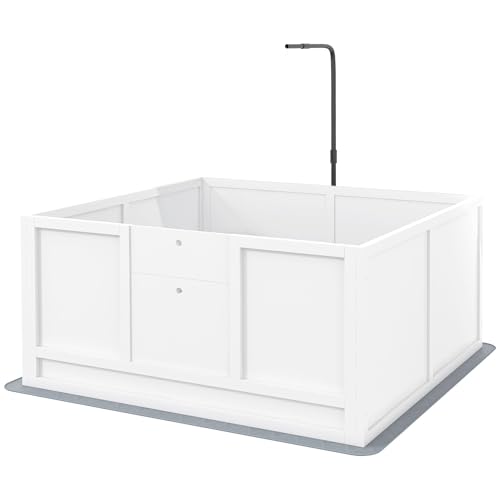 41x39.25x19.75in All-in-One Whelping System: Step-Adjustable Entrance, 39.25in Guard Rail, 43.25in Pad, Telescopic Heat Lamp Support, Floor-Grip Rubber Feet, White Pinewood-MDF