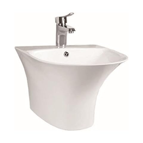 Modern Design Ceramic Semi-Pedestal Basin - Wall Hung Bathroom Sink Wash Bowl Cover