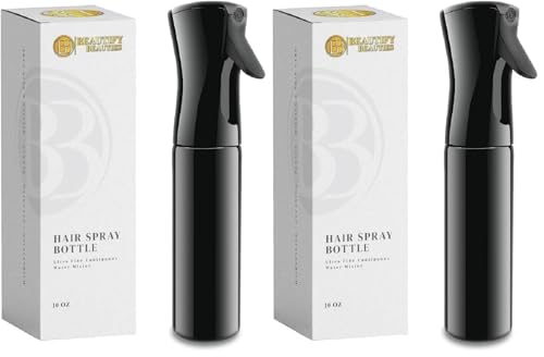 Image of BeautifyBeauties Hair Spray Bottle - Ultra Fine Continuous Water Mister for Hairstyling, Cleaning, Plants, Misting & Skin Care (Black, 10.1 Ounces) (Pack of 2)