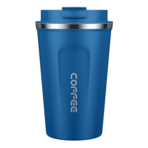 MOMSIV Coffee Cup, 380ml Vacuum Reusable Leakproof Double Wall Coffee Cup, Insulation Stainless Steel Eco-Friendly Travel Office Mug for Hot Coffee Tea and Cold Drinks (Diamond Blue)