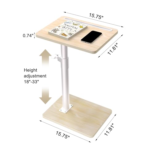 Sofa Tray for Couch Arm - Small Side Table for Small Spaces, Oak Tray for Bed or Chair with Phone & Tablet Slot, Height Adjustable TV Table for Living Room, Bedroom