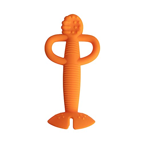 Image of Busy Baby As Seen On Shark Tank 2-in-1 Teether and Training Spoon with Silicone Grips for Babies and Toddlers to Master Self Feeding, Dishwasher Safe BPA Free Made from Food Grade Silicone - Orange