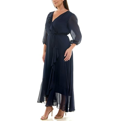 Image of Maison Tara Women's V-Neck Ruffle Faux Wrap Maxi Dress