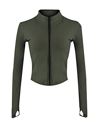 Uaneo Womens White Cropped Slim Athletic Yoga Workout Track Sports Zip Up Jacket (Green-S)