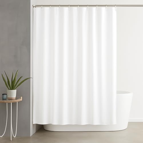Cortina de Ducha/Baño PEVA 180x180 cm Blanco Impermeable Antimoho con Ojales Metálicos y 12 Ganchos Libre de PVC Secado Rápido Eco-Friendly Fácil Instalación