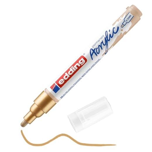edding 5100 Acrylmarker medium - gold - 1 Acrylstift wasserfest - mittlere Rundspitze 2-3 mm - Acryl Farben zum Malen auf Leinwand, Malpapier und Holz - Acrylstifte für Steine