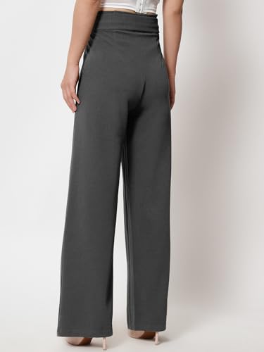 Image of KOTTY Women High Rise Regular Fit Cotton Blend Trousers