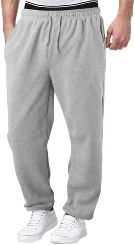 Baggy Sweatpants for Men with Drawstring Waist, Fleece-Lined Wide Leg Lounge Pants for Gym, Soft Joggers with Pockets