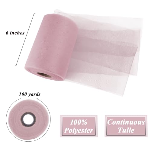 Image of Dusty Rose Tulle Fabric Roll 6 Inch x 100 Yards Tulle Ribbon