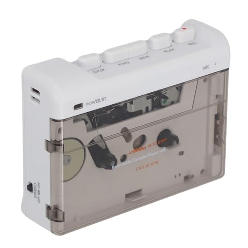 Tonysa Reproductor de Cinta de Casete Bluetooth, Pequeño, Portátil, Estéreo, Retro, Compatible con Grabación con Micrófono, Auriculares de 3,5 Mm, Volteo Automático para Parques Domésticos y