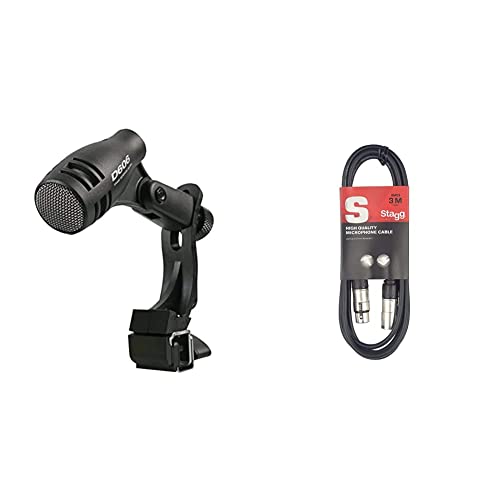 Pulse d606 Tom/Snare Drum Microphone & Stagg 3M / 10ft XLR to XLR Cable, 3-Pin Male to Female, Suitable for Microphone, PA System, Audio Mixer, Studio Monitors, Audio Recording