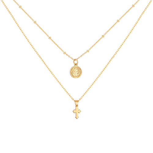 SOFYBJA Dainty 18k Gold Layered Statement Choker Necklaces for Women Tiny Cute Lock Key Pendant Personalized Double Layering Chain Necklaces