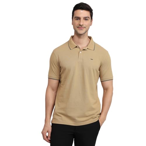 Image of Park Avenue Men Slim Fit Solid Pattern Cotton Polyester Blend Half Sleeve Polo Neck Casual T-Shirt