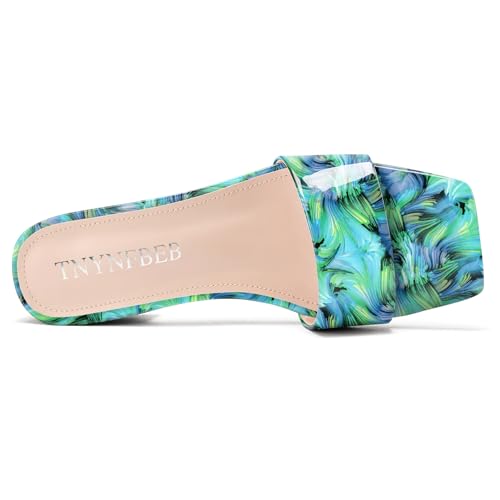 Image of TNYNFBEB Womens Chunky Block Low Heel Open Square Toe Sandals Mules Shoes Slip-on Prom Party Dress Patent Leather 1.4 Inches Heels