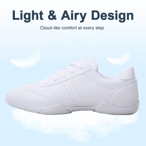 Image of BAXINIER Youth Girls White Cheerleading Dancing Shoes Athletic Training Tennis Walking Breathable Competition Cheer Sneakers
