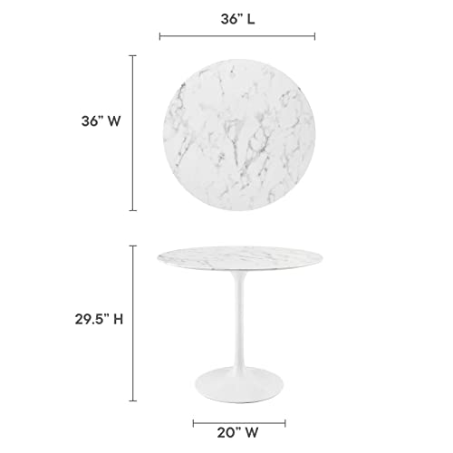 Image of Modway Lippa Round 36 inch Mid-Century Modern Artificial Marble Dining Table in White